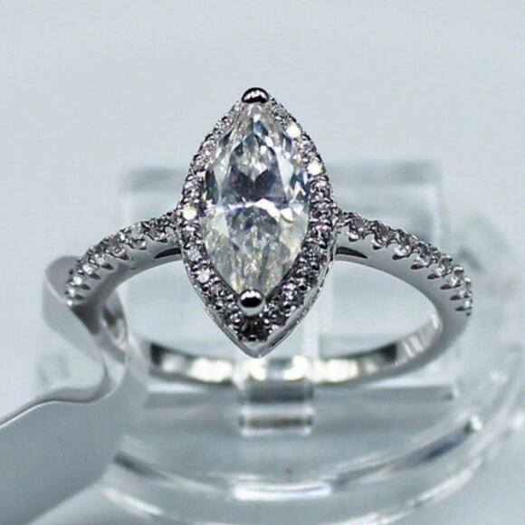 Moissanite Engagement Ring Marquise Cut Halo Pave CZ Sterling Silver 7 NWT - Picture 13 of 13